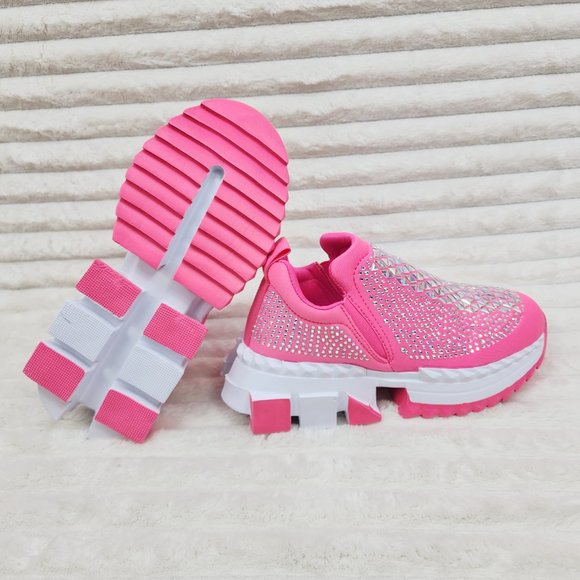 Presto Light Weight Slip on Pretty Pink Rhinestone Sneakers - Running Shoes - Picture 1 of 14